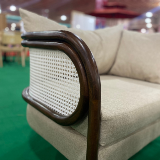 Bộ Sofa Rattan - Gỗ tần bì đệm màu trắng kem - Hình ảnh 5