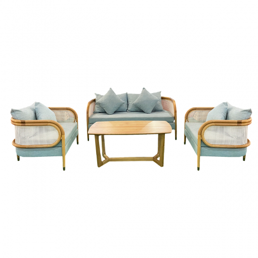 Bộ Sofa VC-044 - Gỗ tần bì đệm nỉ màu xanh