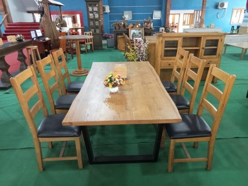 Bộ bàn ăn chân sắt gỗ Oak